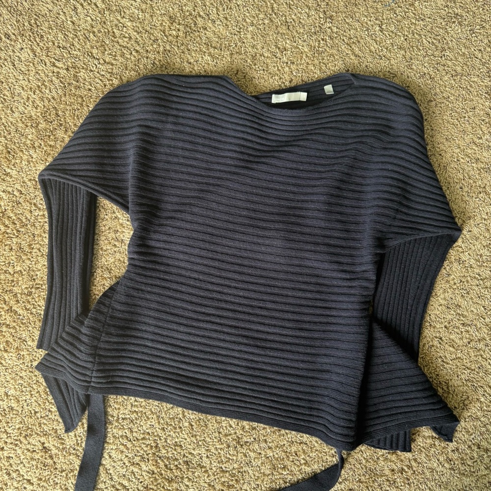 Vince Wool Cashmere Tie Back Dolman Sweater Navy Ribbed Knit - Picture 5 of 6